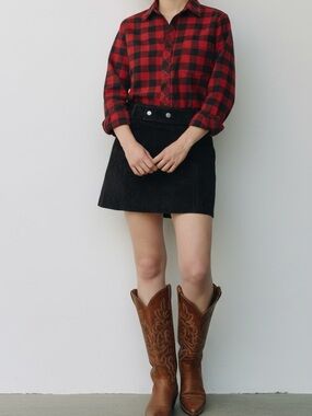 Zara Black Genuine Suede Mini Skirt Button Front Belt Western Festival M